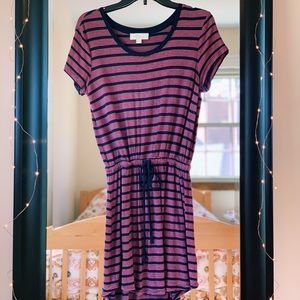 Striped Red and Blue Comfy Dress with Tie at Waist
